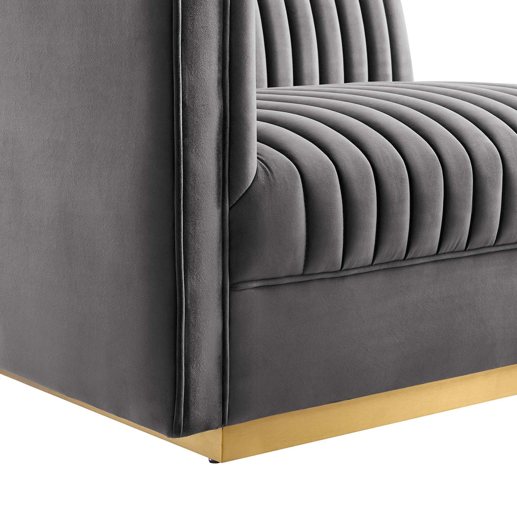 Sanguine 7-Piece Channel Tufted Performance Velvet Right-Facing Modular Sectional Sofa in Gray