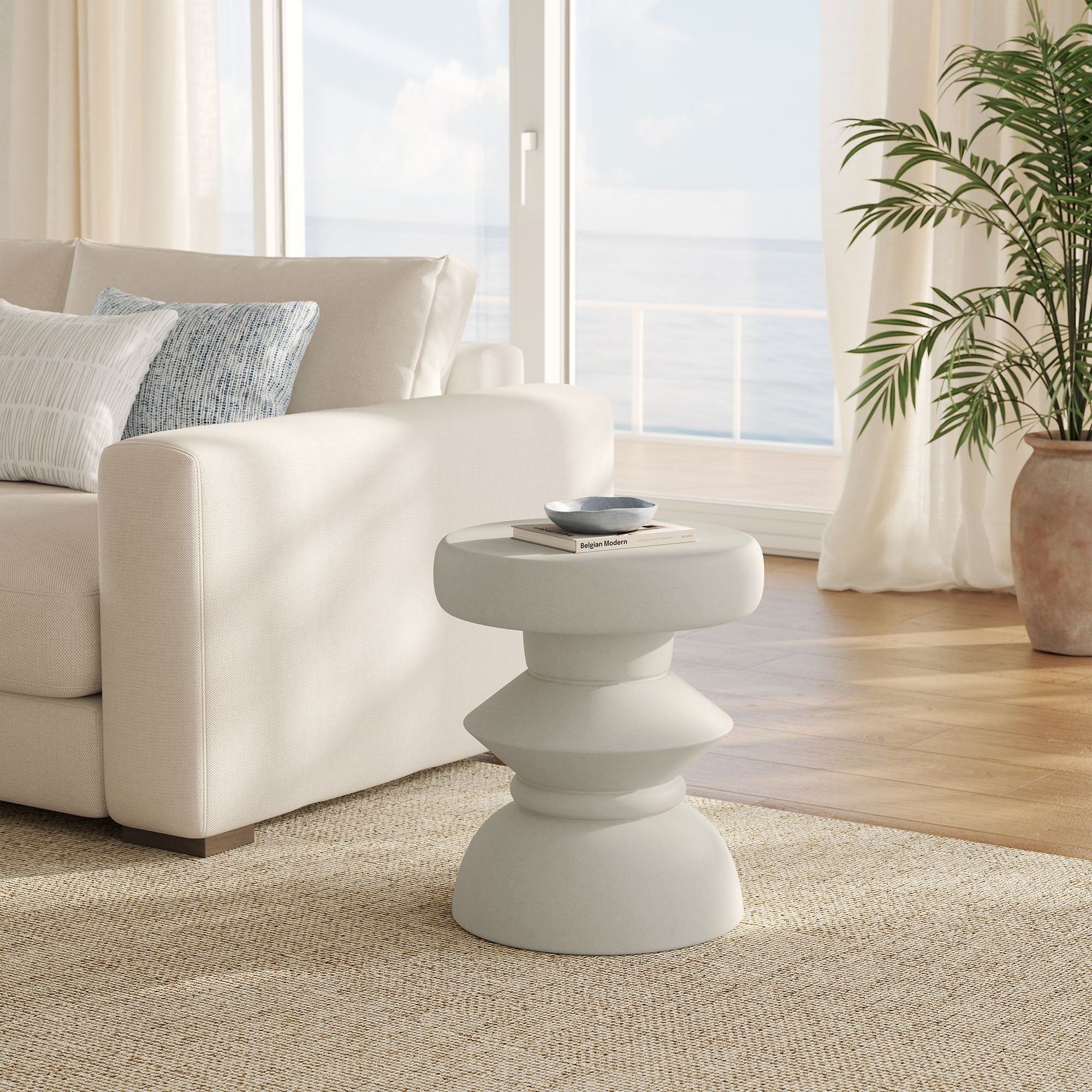 Terza Indoor - Outdoor Patio Concrete Side Table in Light Gray