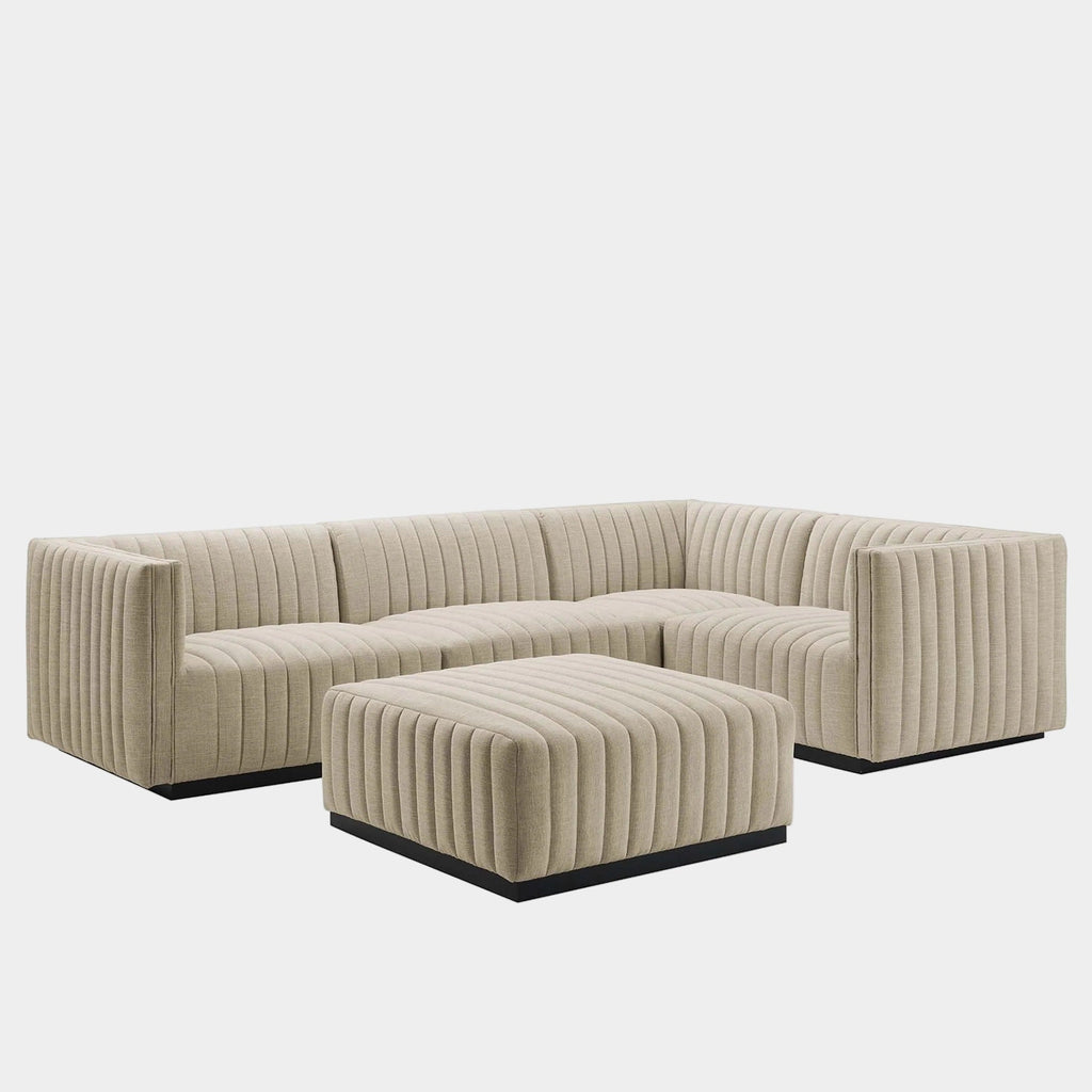 Conjure 5-Piece Channel Tufted Upholstered Fabric Sectional
