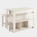Meadowbrook 3-Piece Kitchen Island and Stool Set in White Maple