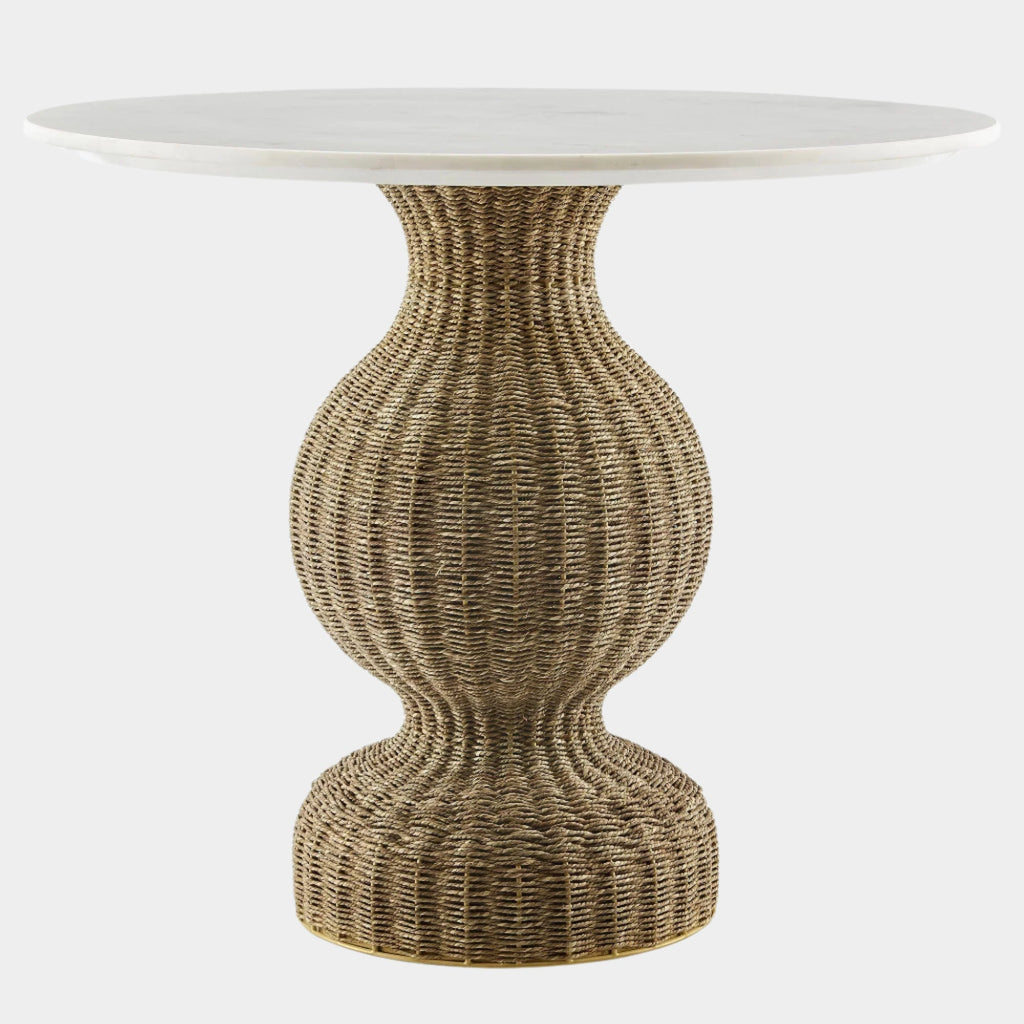 Zale 36" Marble and Seagrass Dining Table in White Natural