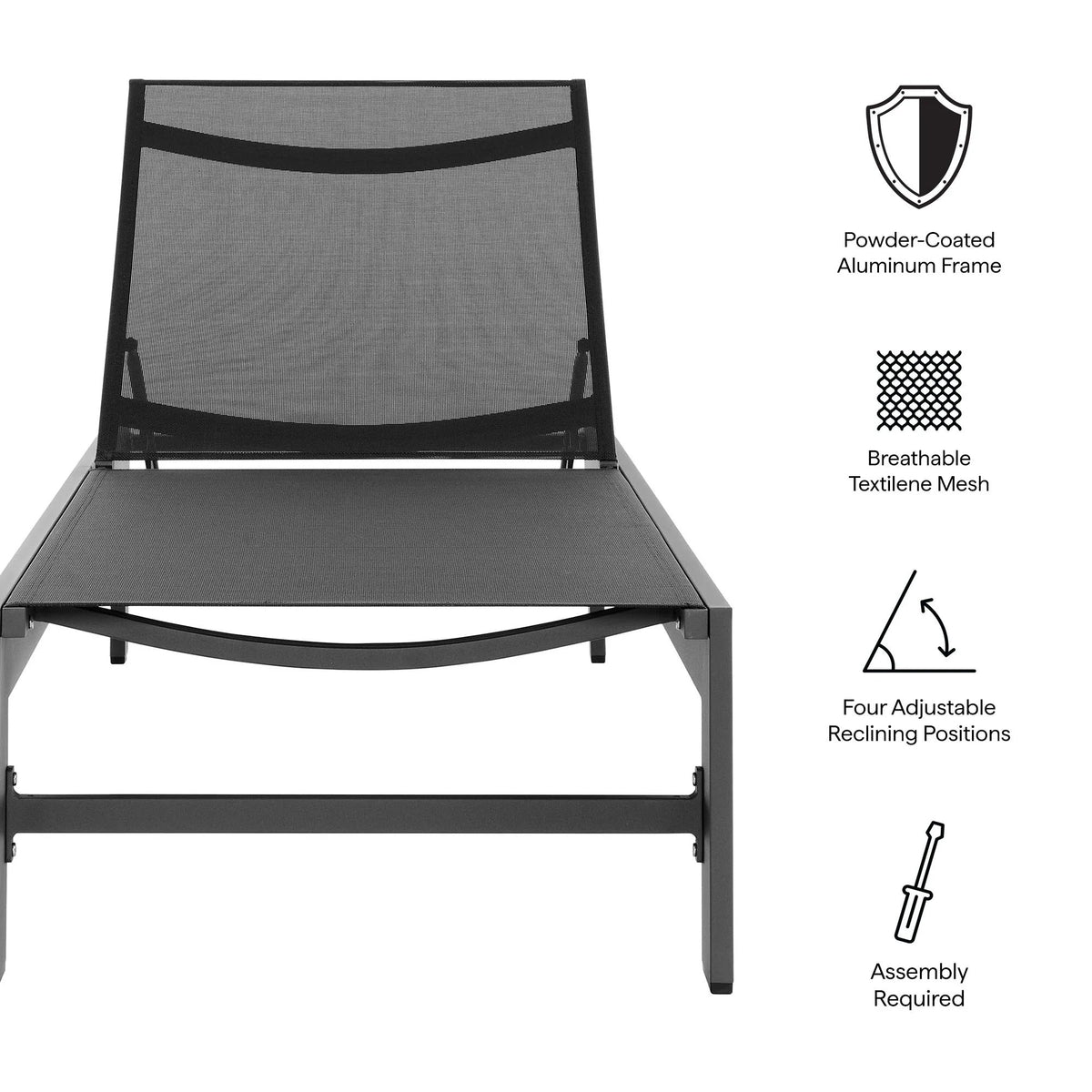 Tahoe Outdoor Patio Mesh and Aluminum Chaise Lounge in Gray