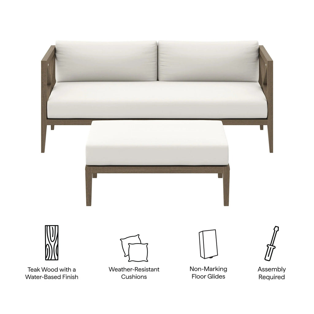 Northlake Outdoor Teak Wood Loveseat and Ottoman Set