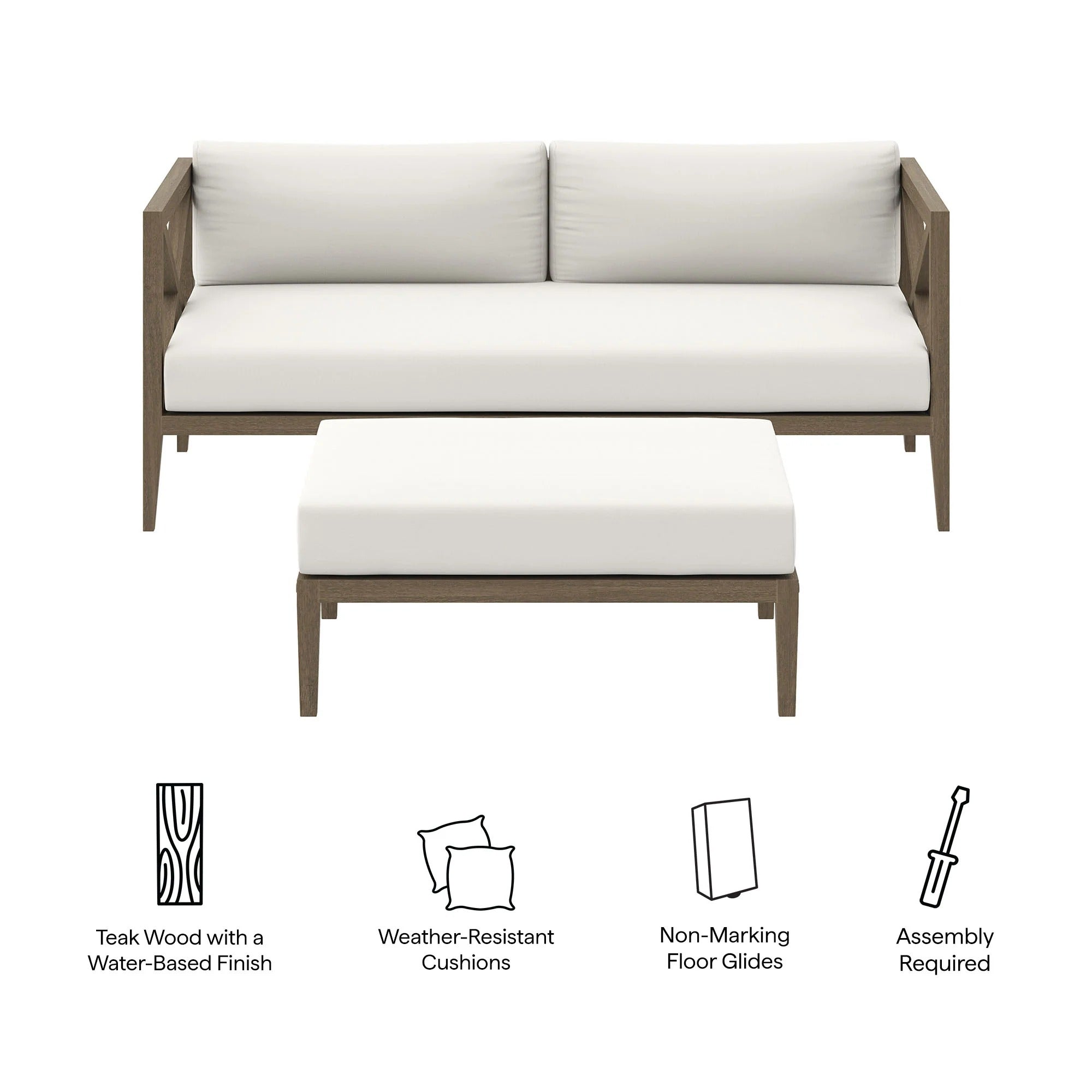 Northlake Outdoor Teak Wood Loveseat and Ottoman Set