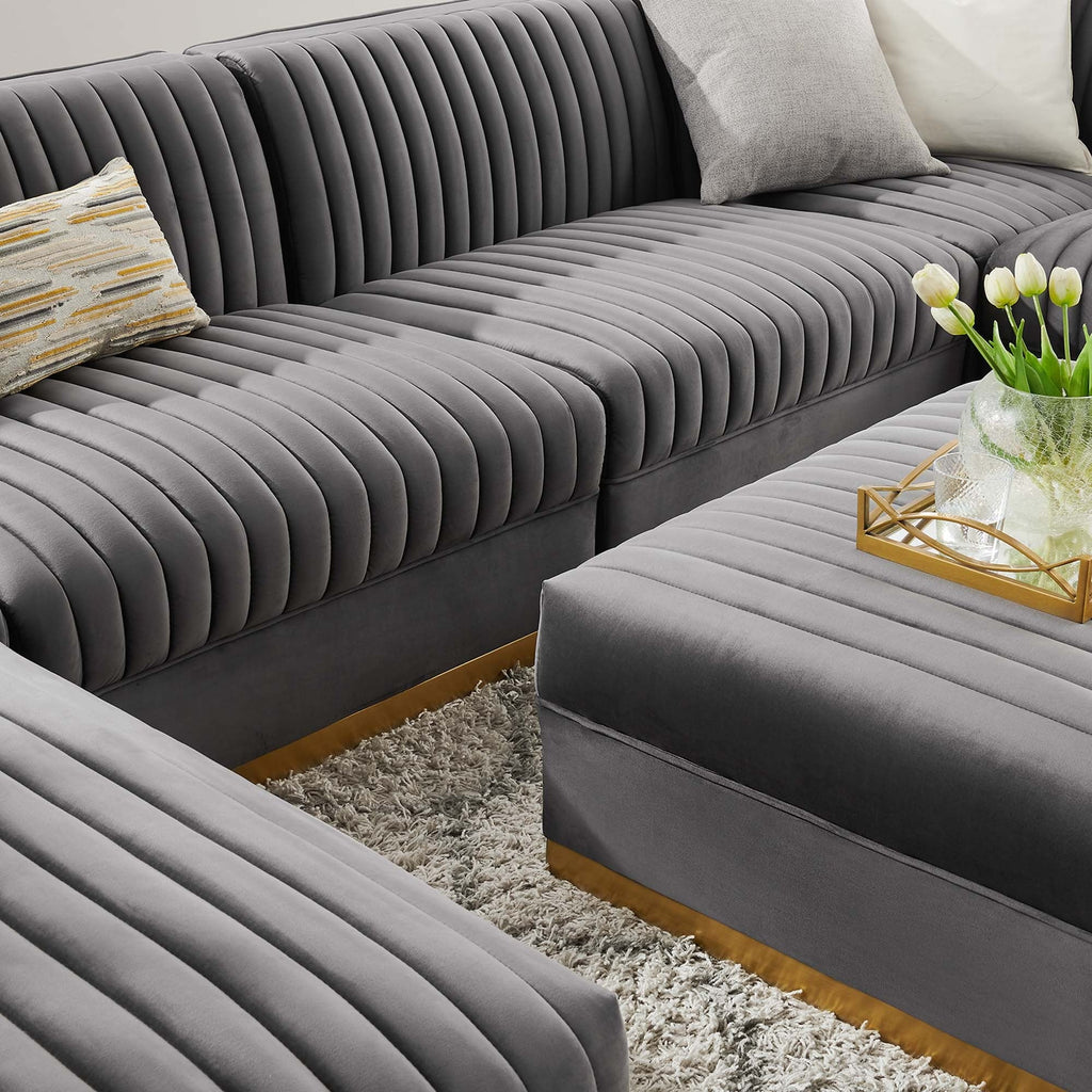 Sanguine 7-Piece Channel Tufted Performance Velvet Right-Facing Modular Sectional Sofa in Gray
