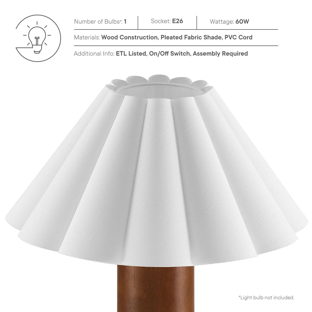Flora Wood Table Lamp With Pleated Petal Shade in Walnut