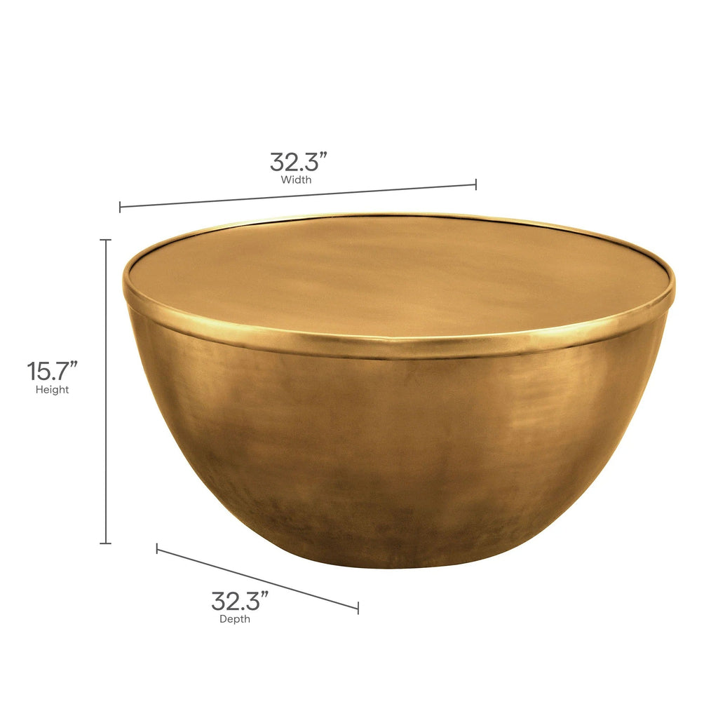 Viora 32 Inch Metal Storage Coffee Table in Burnished Brass