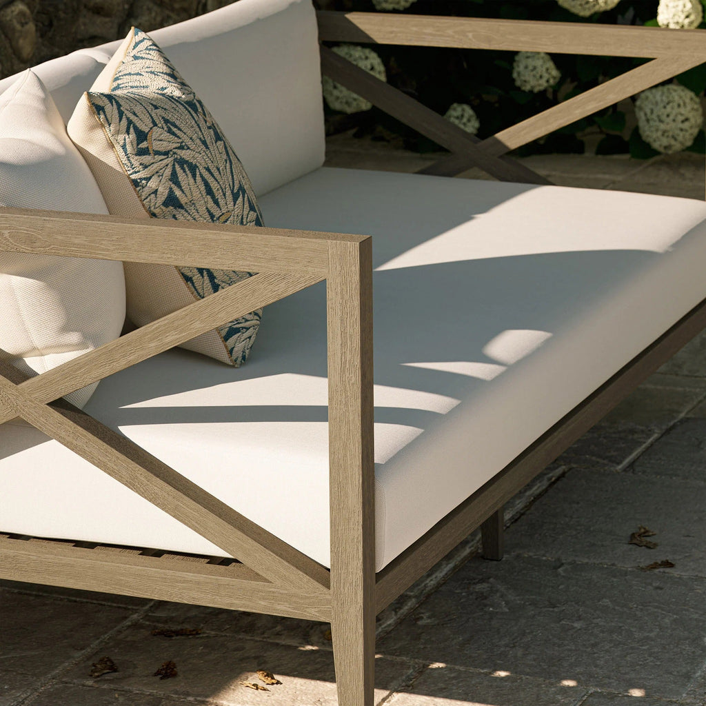 Northlake Outdoor Patio Teak Loveseat in Weathered Gray White