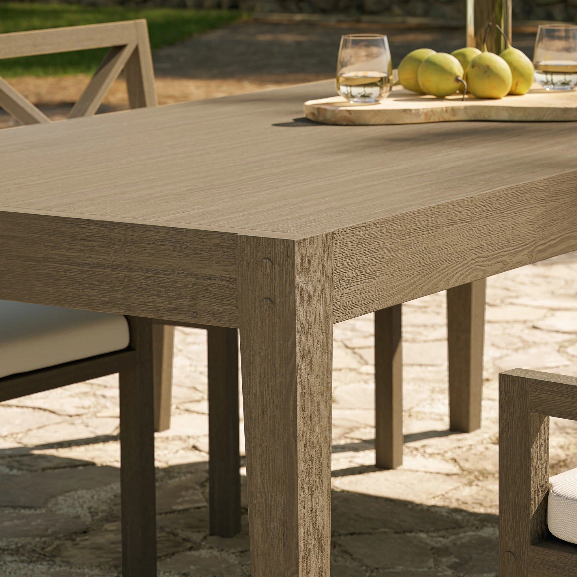 Northlake 83" Rectangular Outdoor Patio Teak Dining Table in Weathered Gray