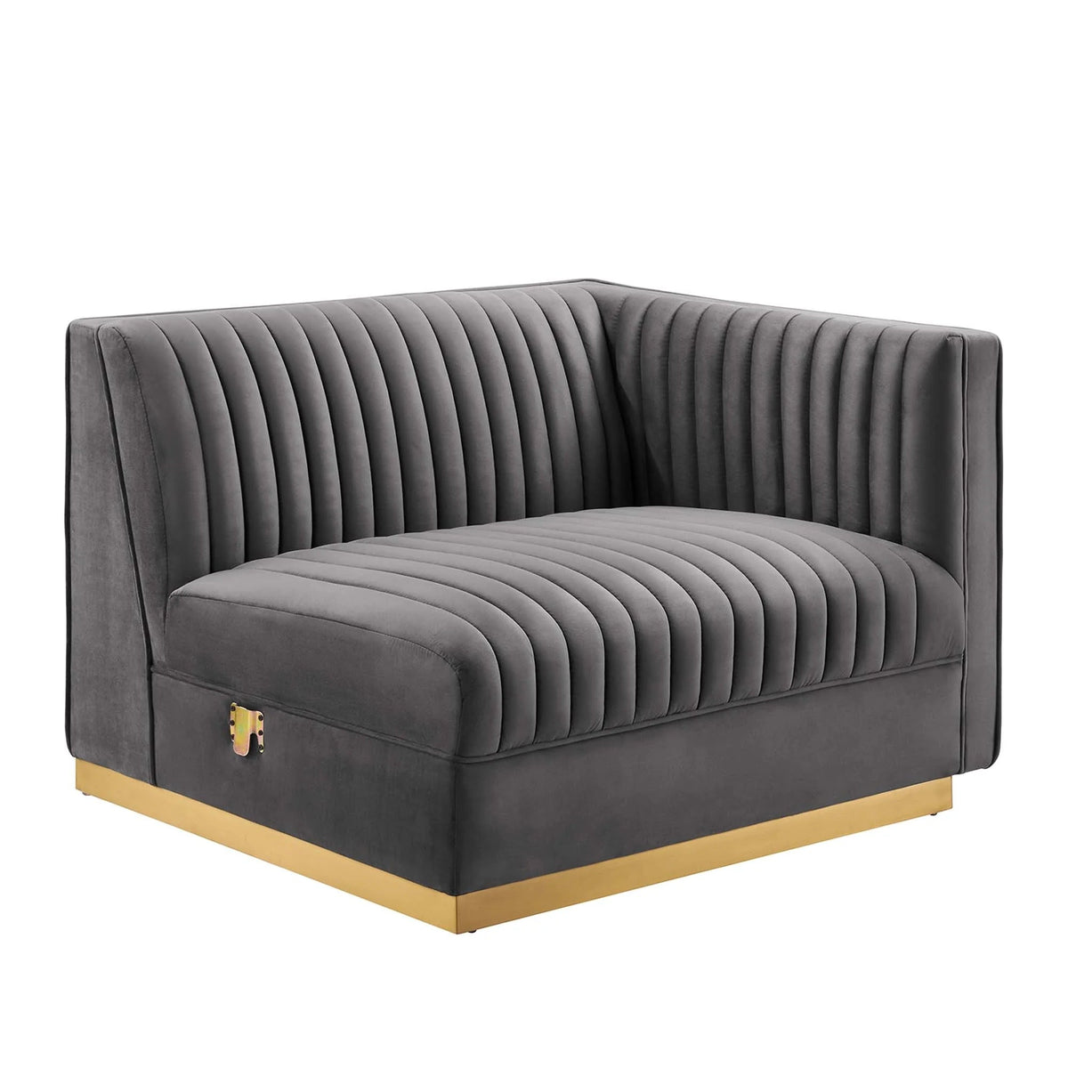 Sanguine 4-Piece Channel Tufted Performance Velvet Right-Facing Modular Sectional Sofa in Gray