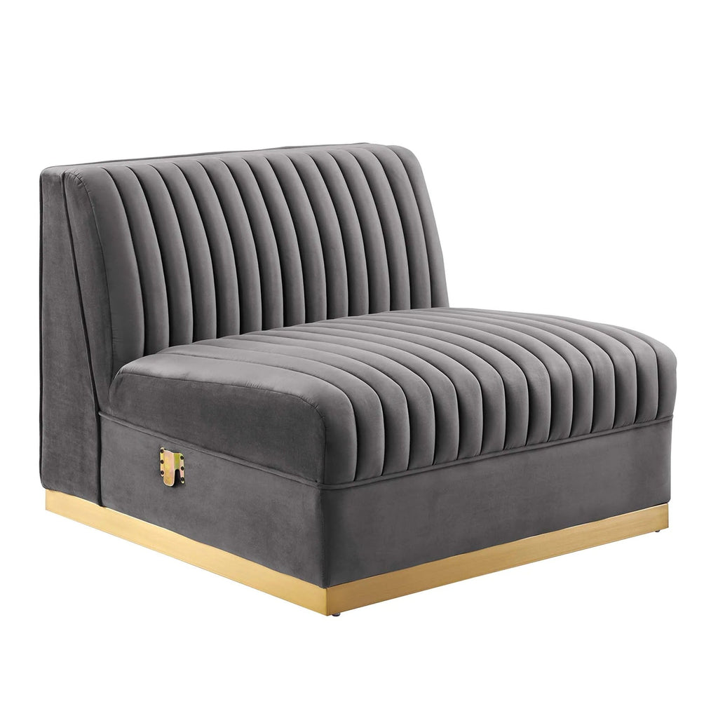 Sanguine 7-Piece Channel Tufted Performance Velvet Right-Facing Modular Sectional Sofa in Gray