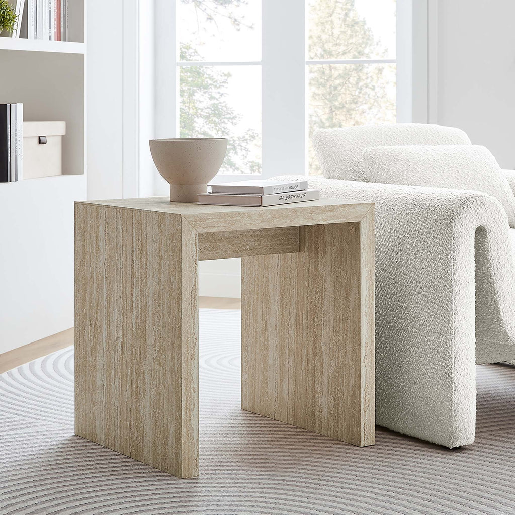 Mirella Faux Travertine Side Table in Travertine