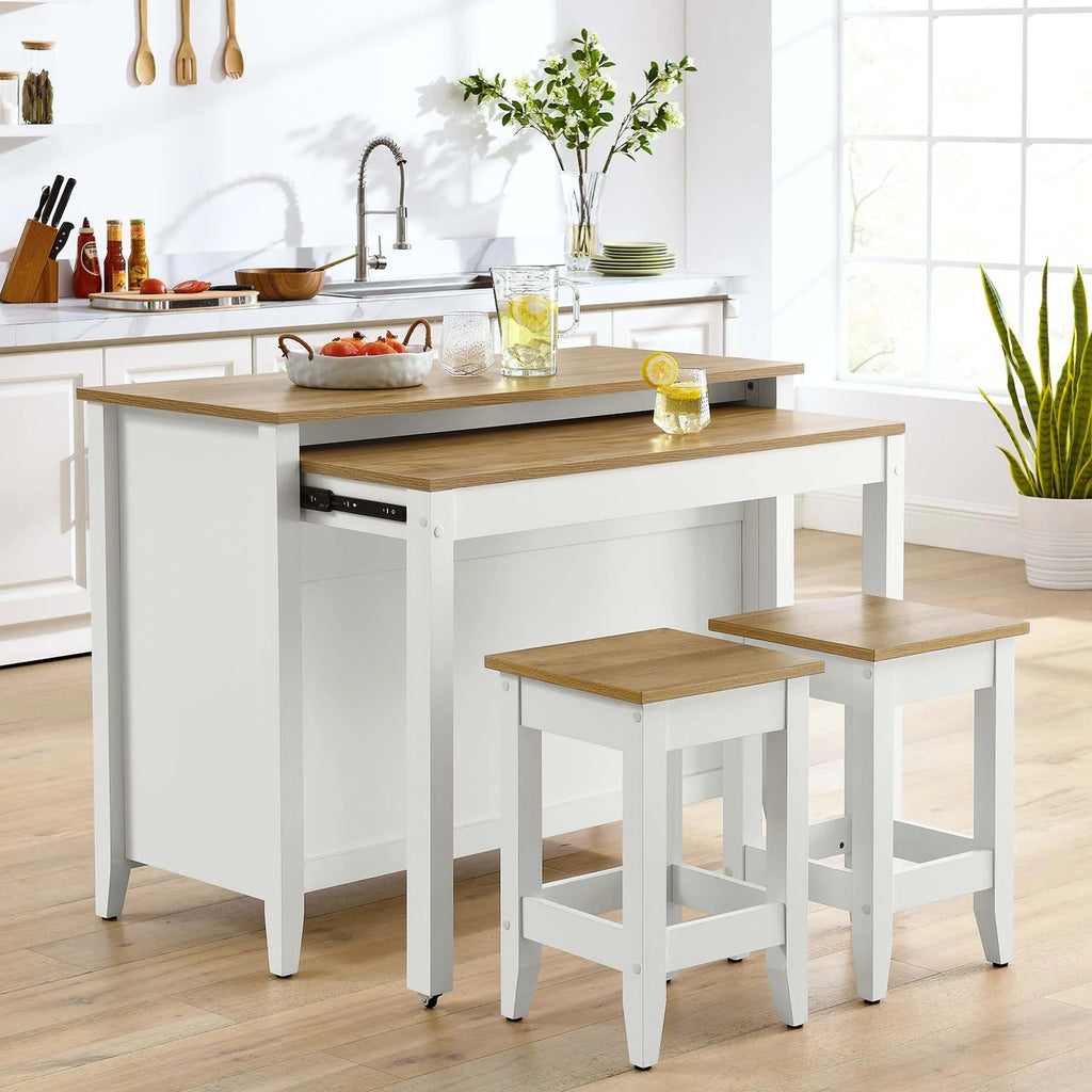 Garland 3-Piece Kitchen Island and Stool Set in Oak White