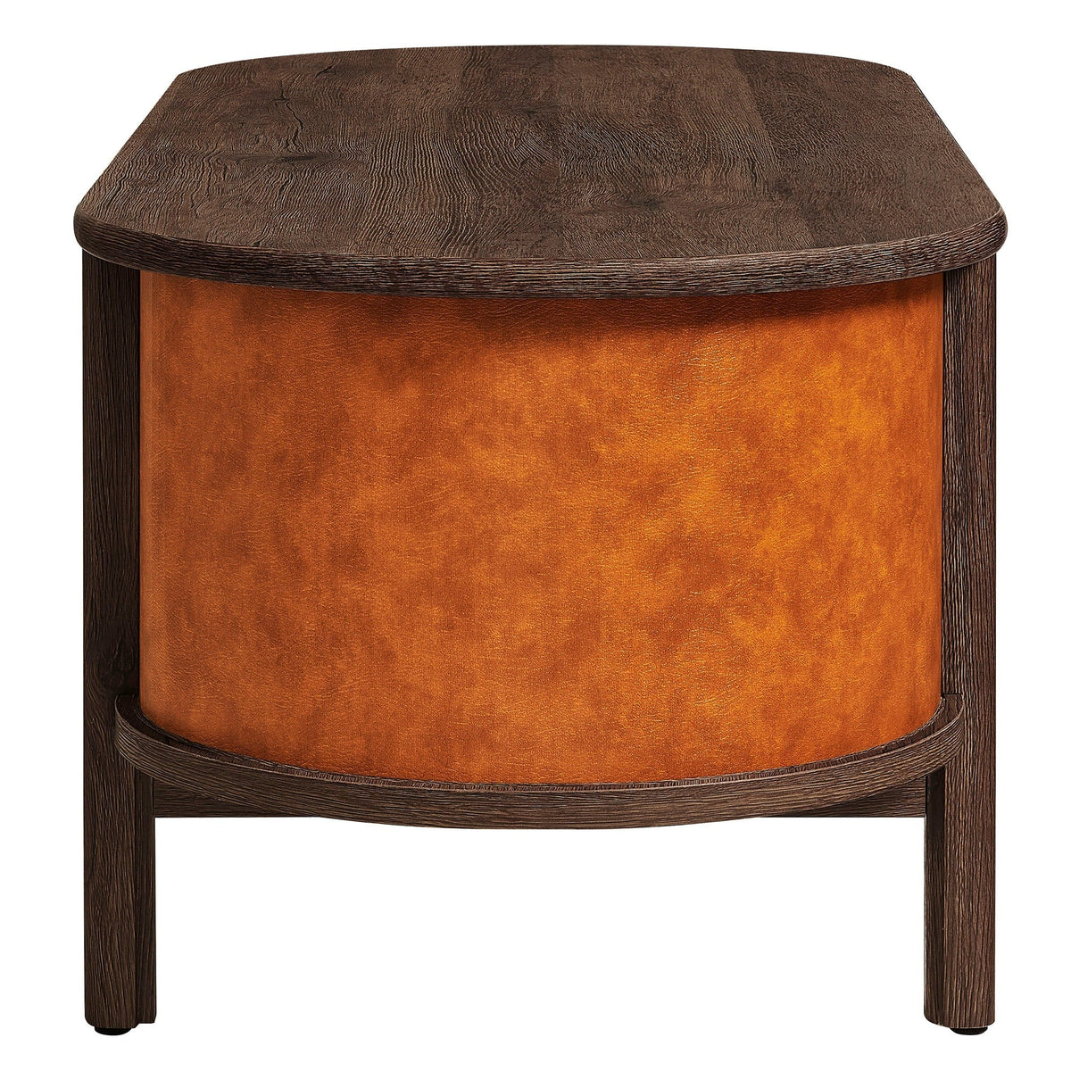 Coralie Curved Vegan Leather Oval Coffee Table in Walnut Tan