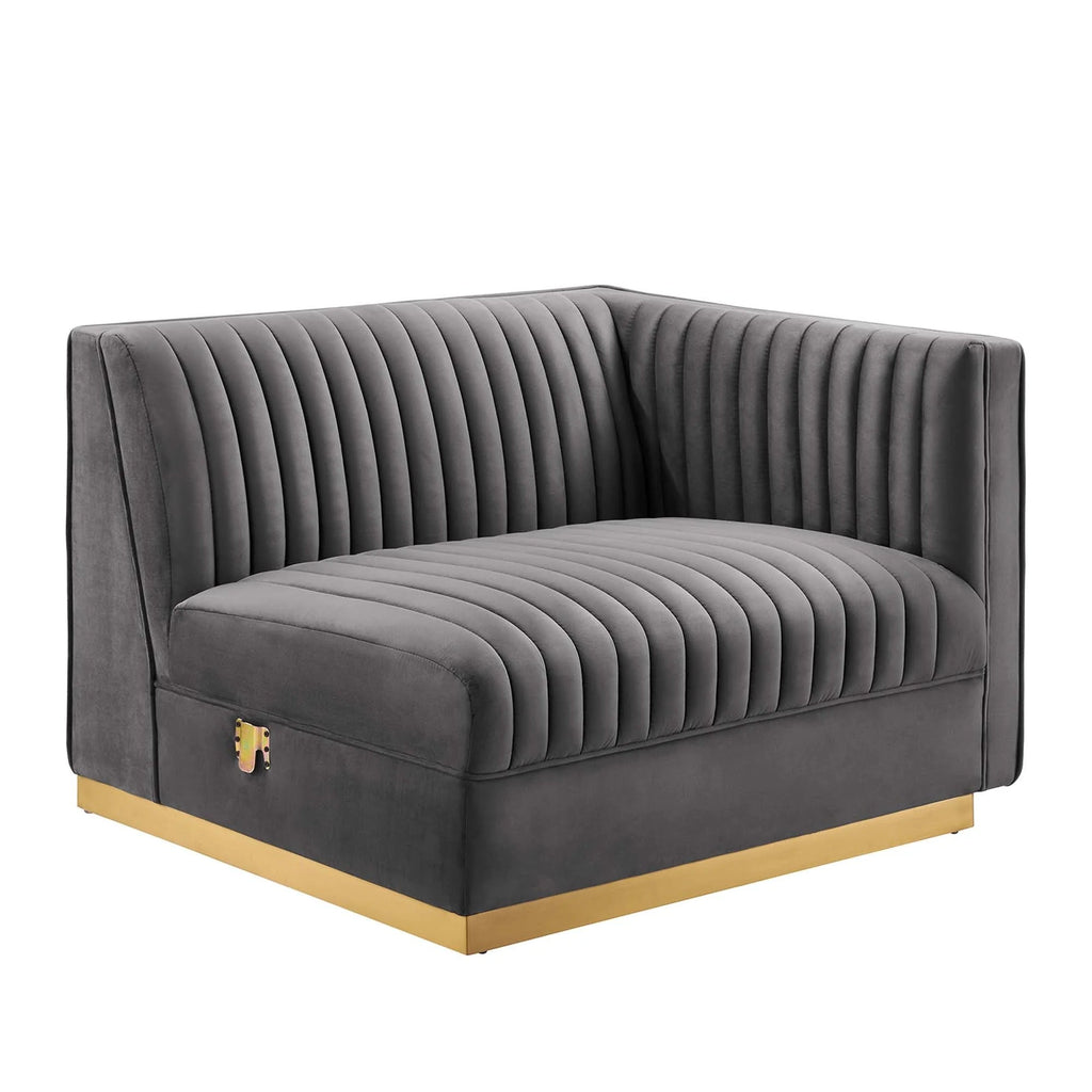 Sanguine 7-Piece Channel Tufted Performance Velvet Right-Facing Modular Sectional Sofa in Gray