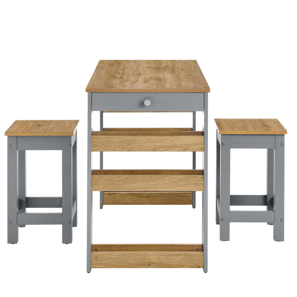 Galley 3-Piece Kitchen Island and Stool Set in Oak Gray