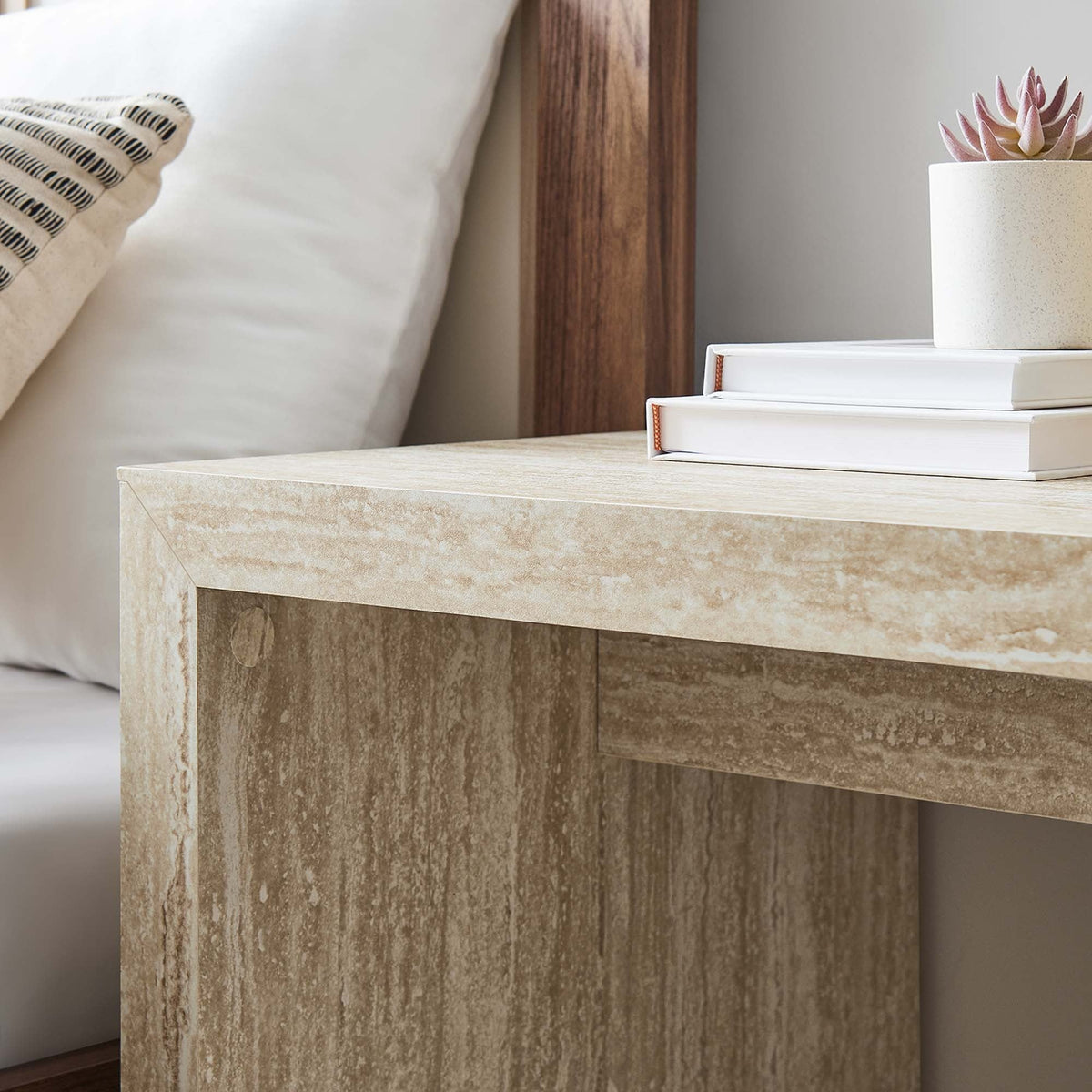 Mirella Faux Travertine Side Table in Travertine