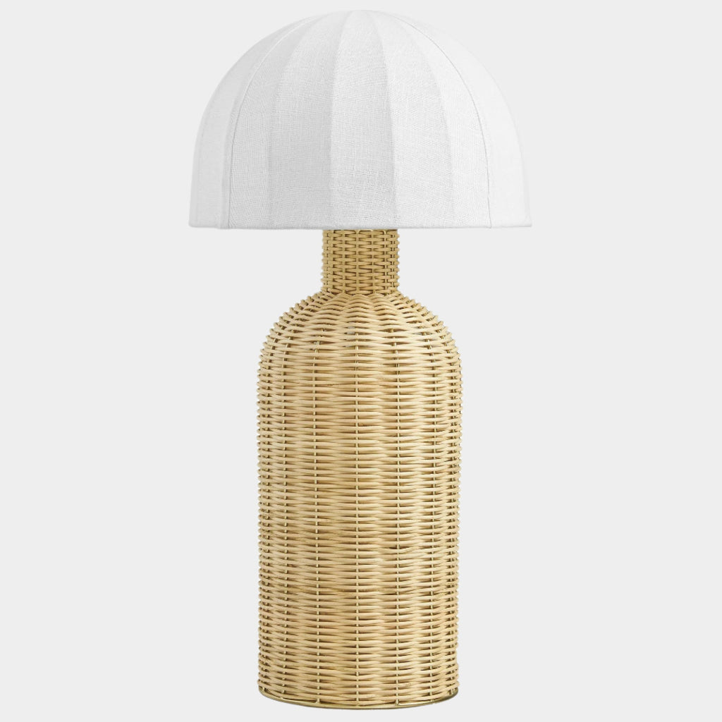 Santo Rattan Table Lamp With Dome Shade in White Natural