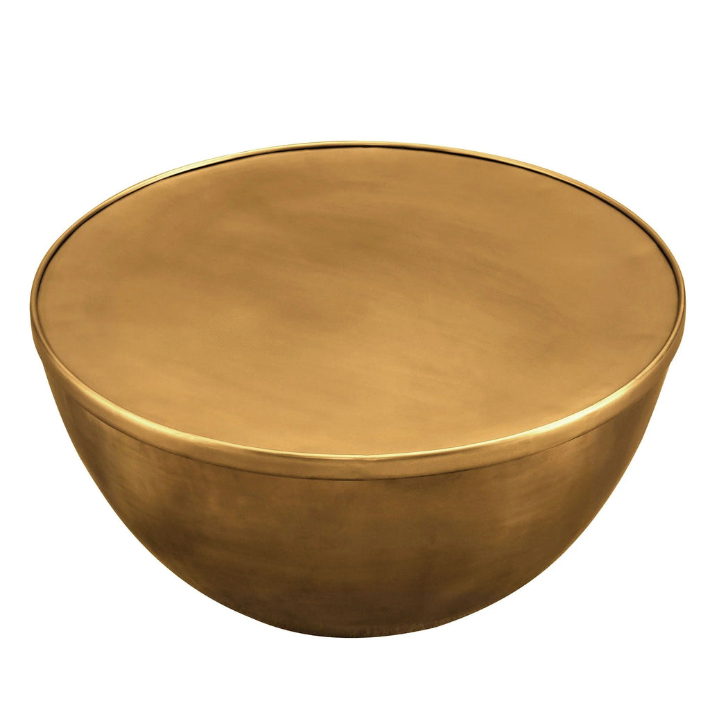 Viora 32 Inch Metal Storage Coffee Table in Burnished Brass
