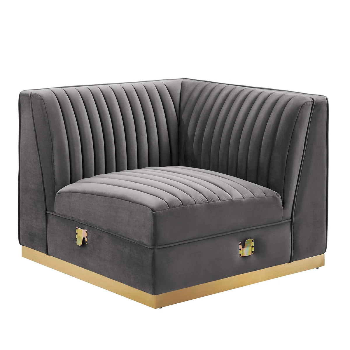 Sanguine 7-Piece Channel Tufted Performance Velvet Right-Facing Modular Sectional Sofa in Gray