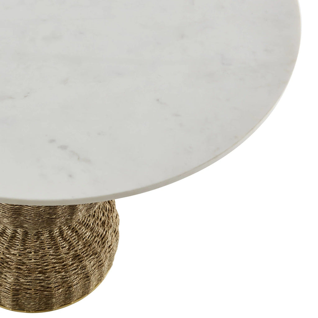 Zale 36" Marble and Seagrass Dining Table in White Natural