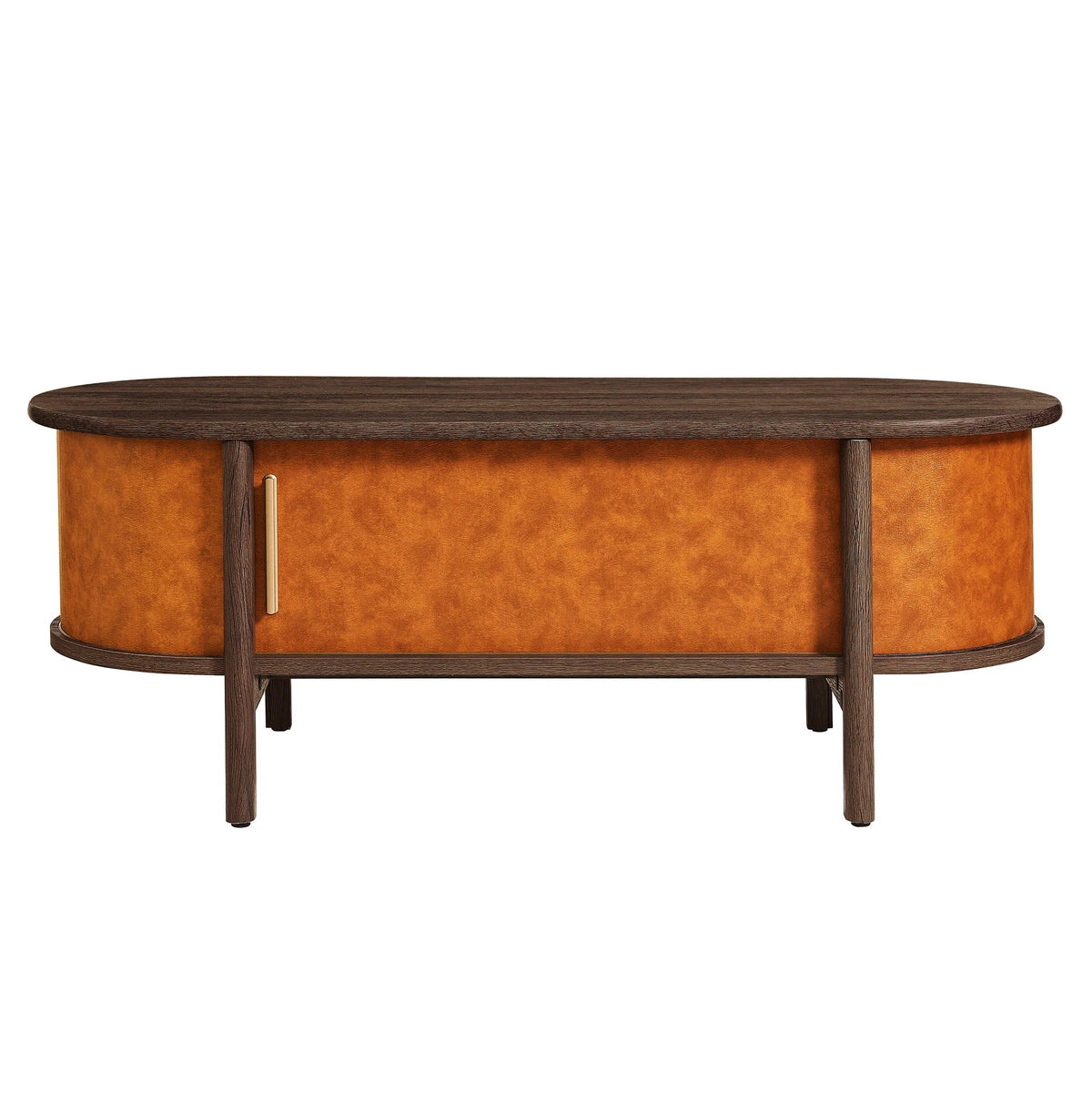 Coralie Curved Vegan Leather Oval Coffee Table in Walnut Tan
