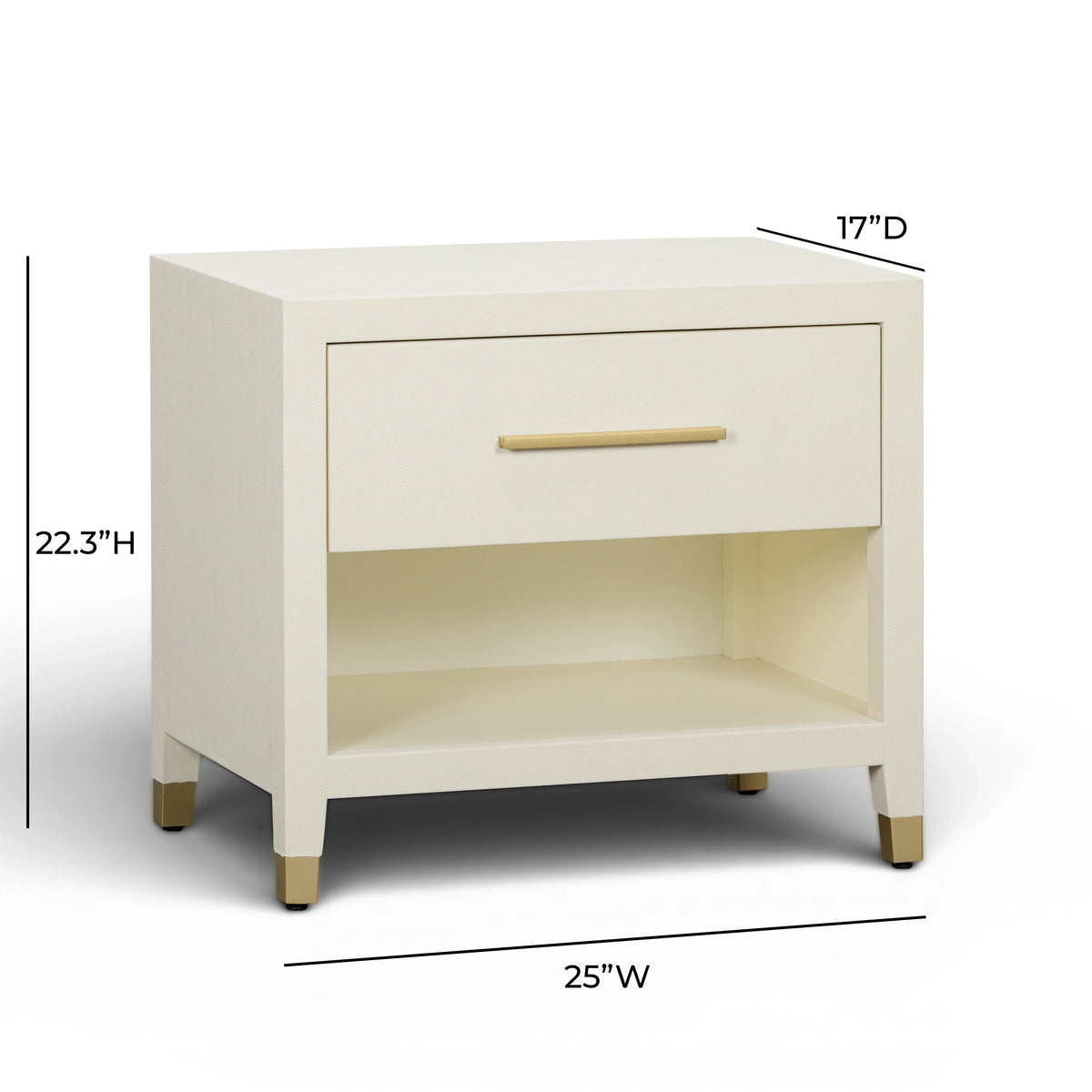 Dani 25" Cream Faux Shagreen Nightstand with Drawer
