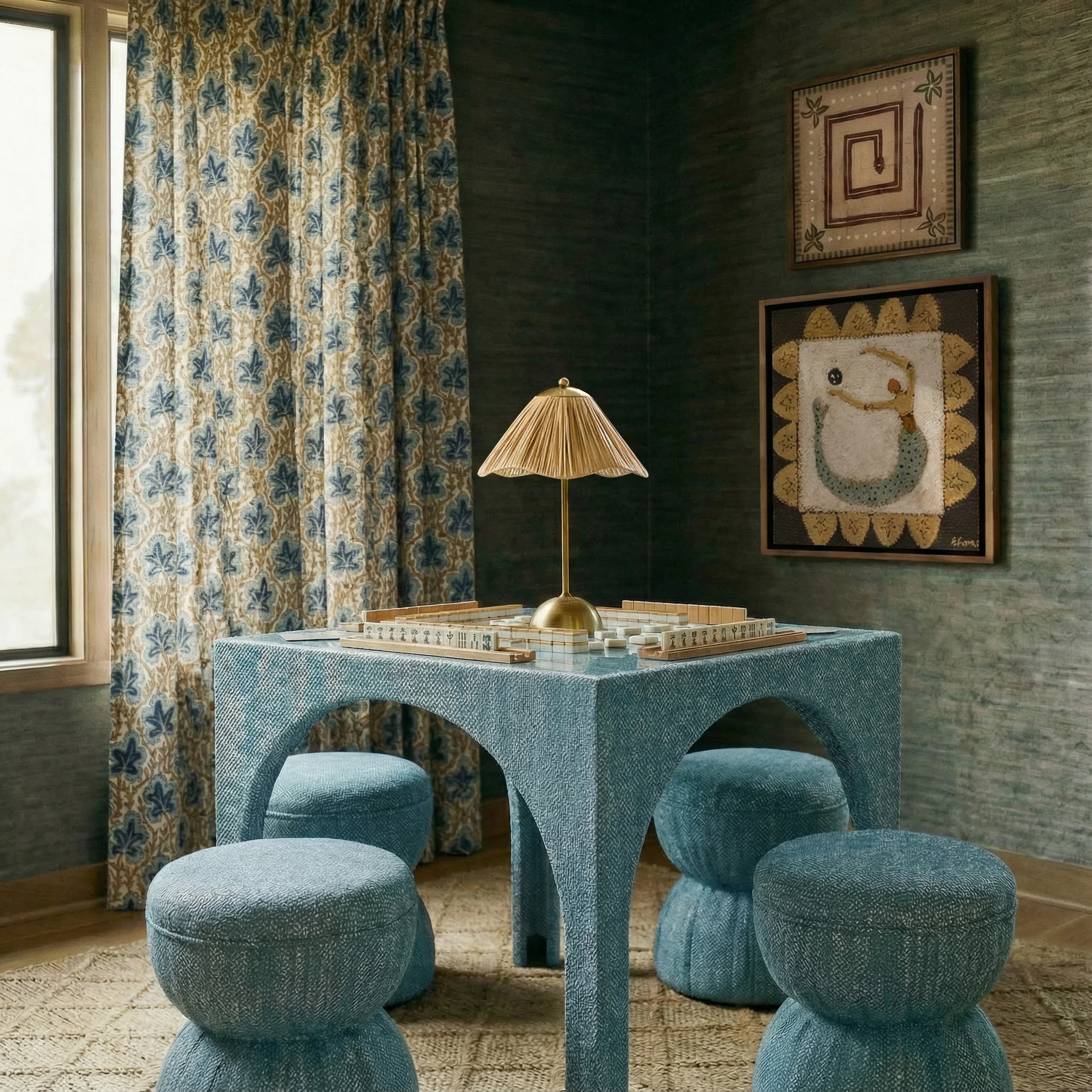 Tomlin Performance Chenille Game Table and Two Ottomans Set