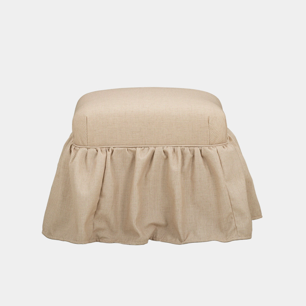 Gertrude Yellow Gingham Performance Linen Skirted Ottoman