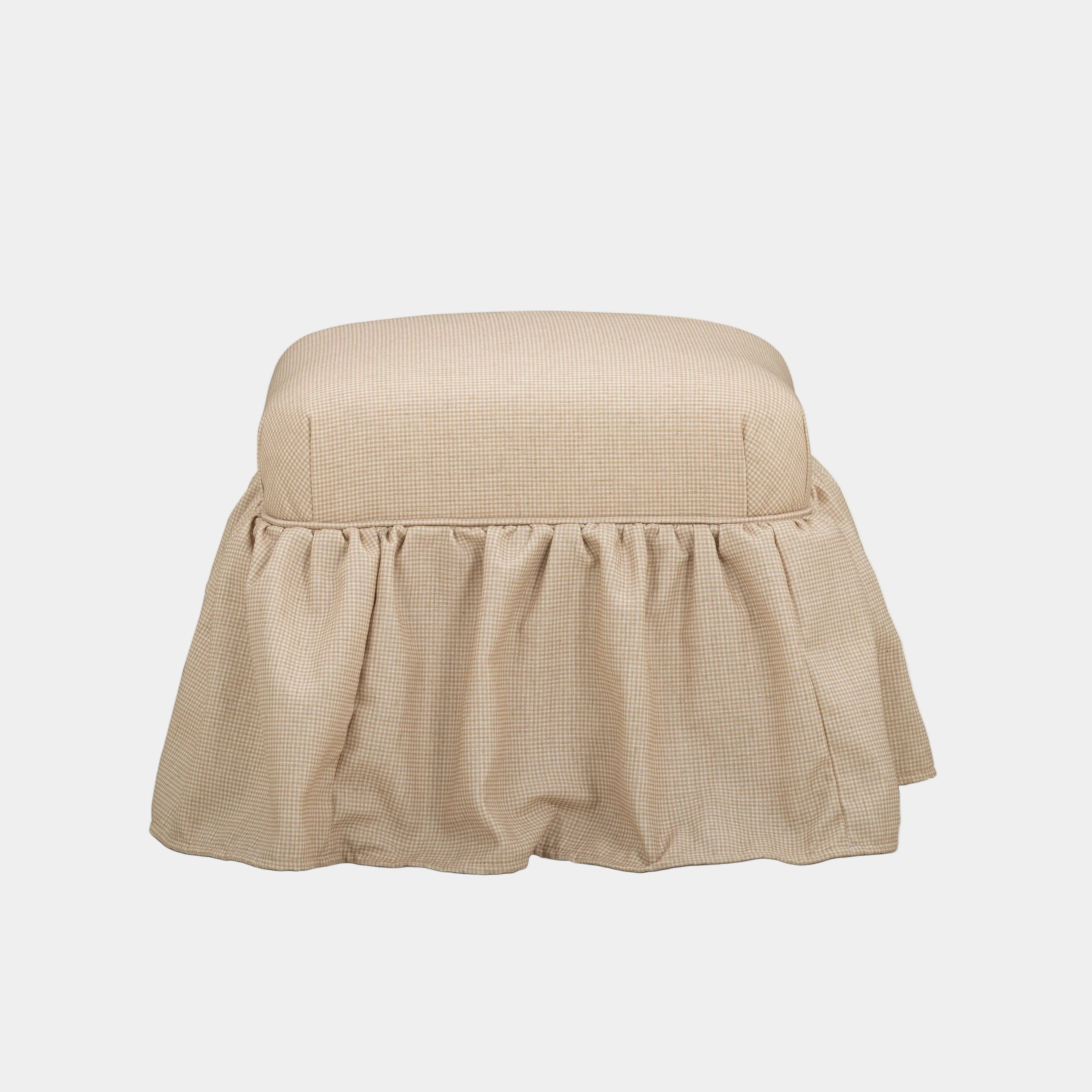 Gertrude Yellow Gingham Performance Linen Skirted Ottoman