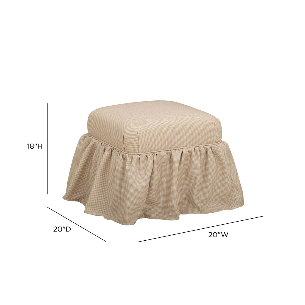 Gertrude Yellow Gingham Performance Linen Skirted Ottoman