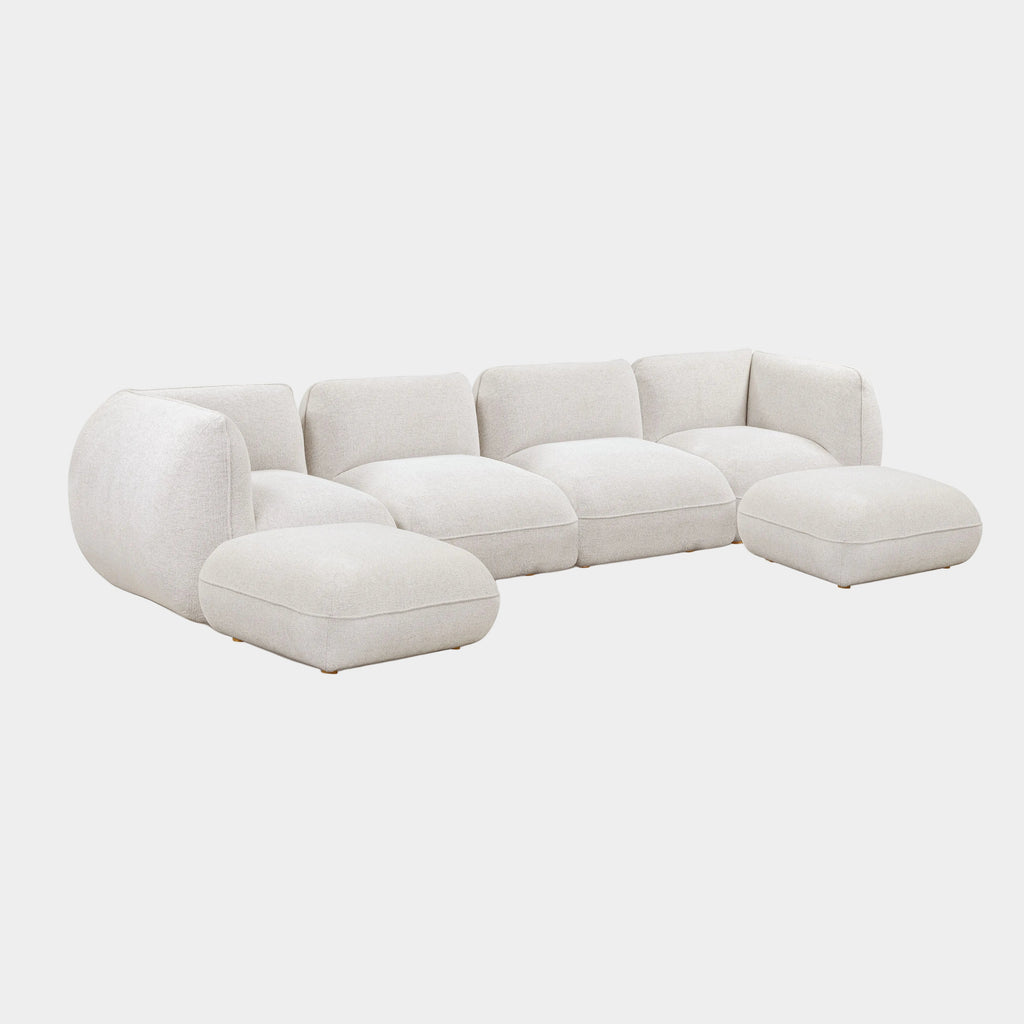 Arezza Stone White Contract-Grade Basketweave Chenille Modular U-Chaise Sectional