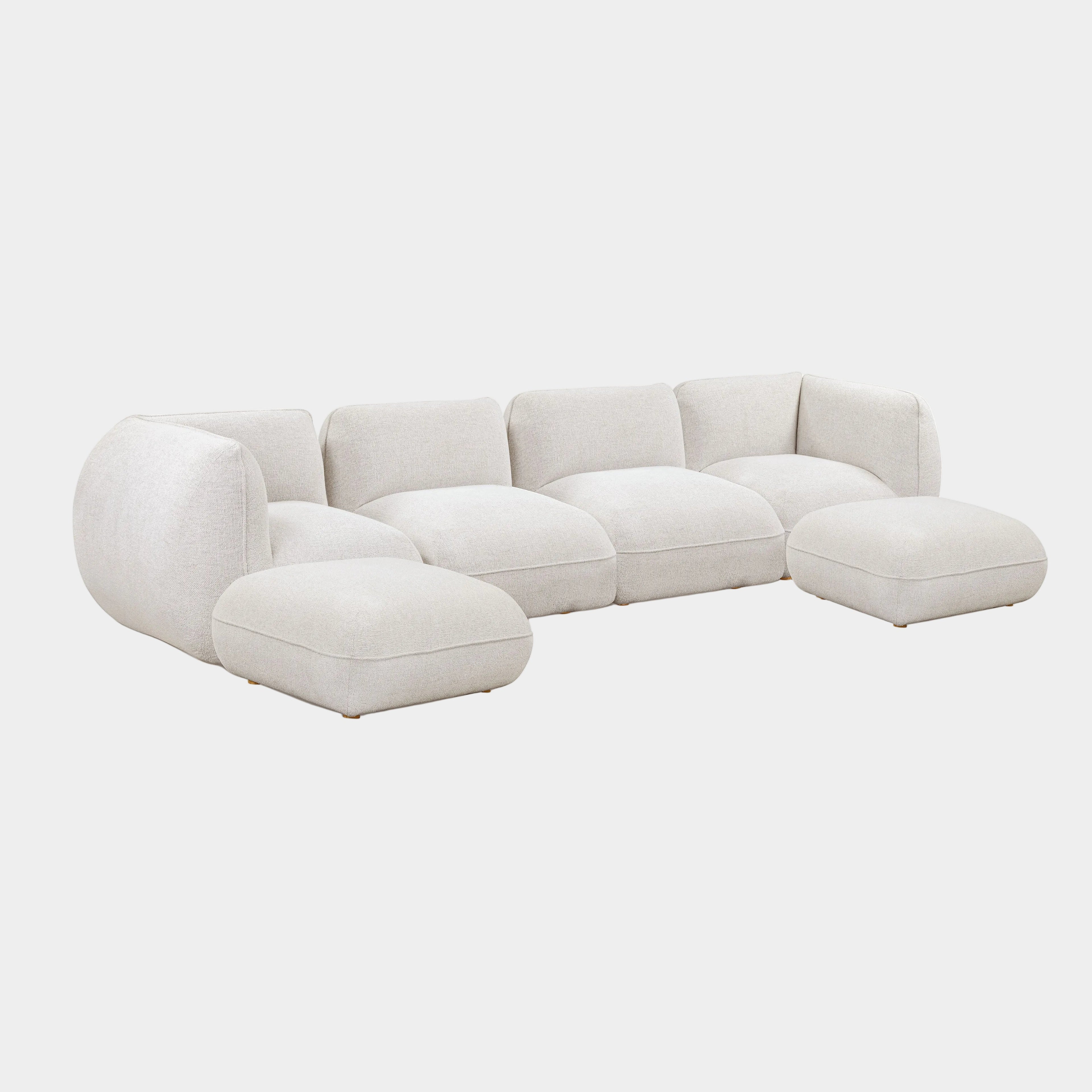 Arezza Stone White Contract-Grade Basketweave Chenille Modular U-Chaise Sectional