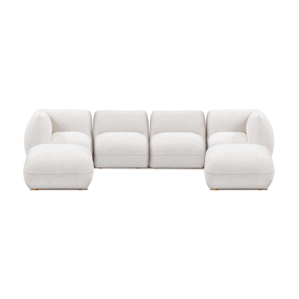 Arezza Stone White Contract-Grade Basketweave Chenille Modular U-Chaise Sectional
