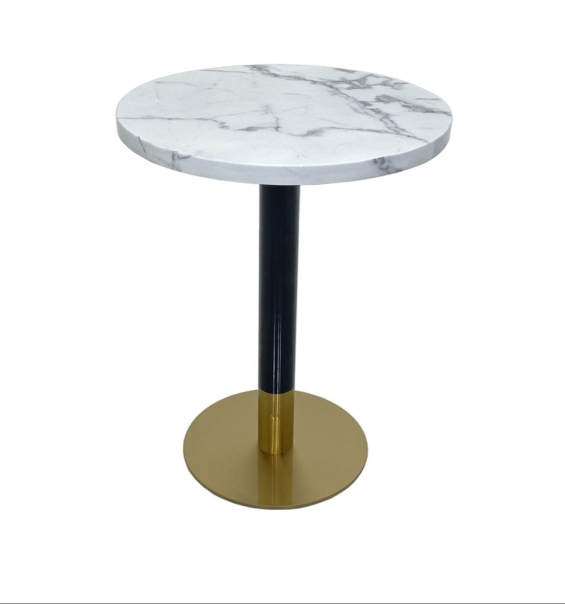 Orbit Continental Tea Round Table Stone Top - Black Pole
